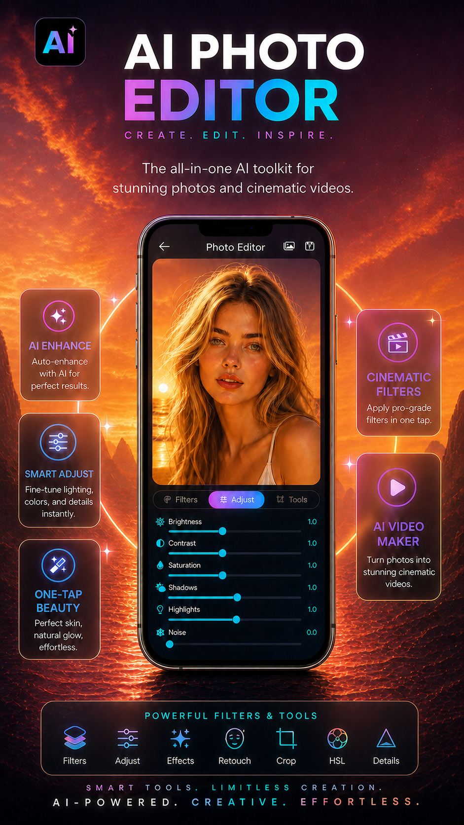 Photo editor with adjustments